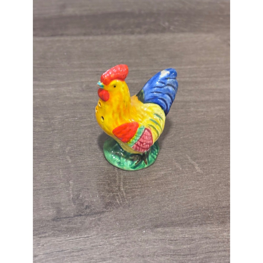 Vintage Ceramic Rooster Figurine Colorful Hand Painted Farmhouse Decor 2.75 Inch